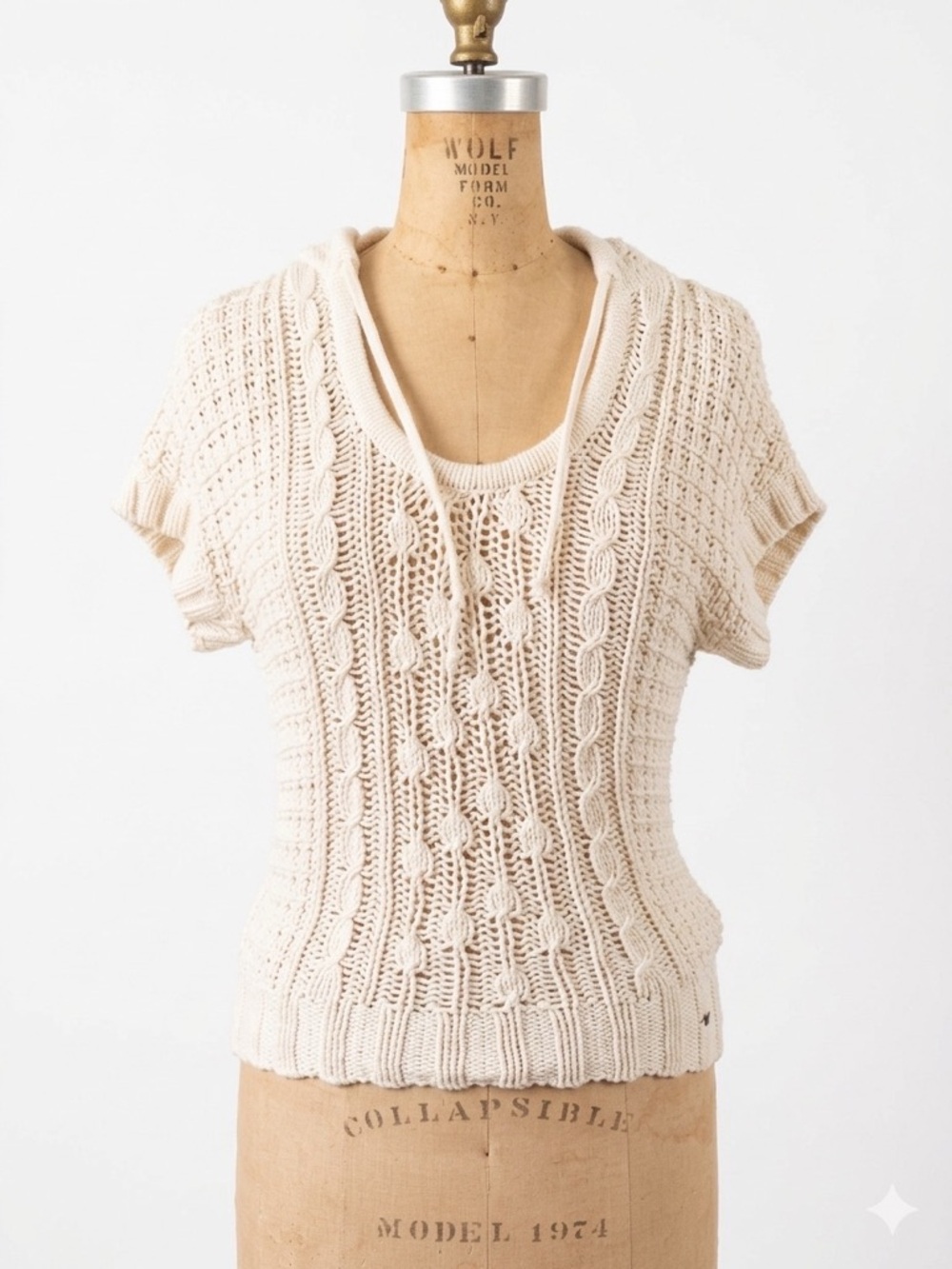 VTG Hollister Y2K Cable-knit White Hooded Top Sweater Sz S Mallcore Bella Swan